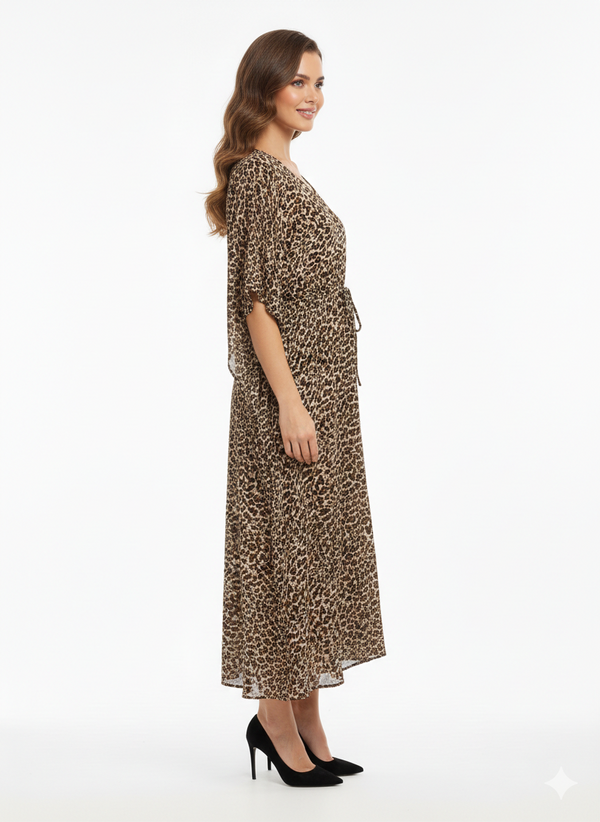 Rizqé Serengeti Dusk Leopard Print Drawstring Kaftan | Beach Wrap
