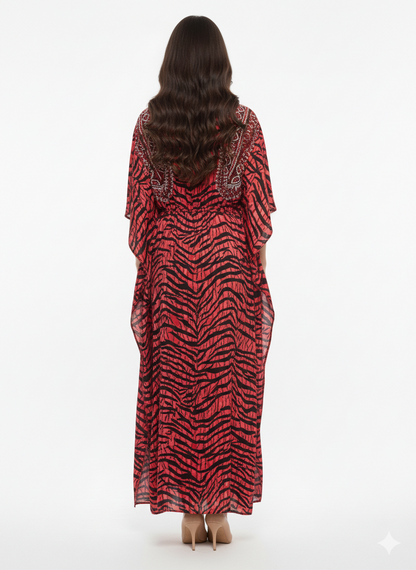 Rizqé Crimson Tiger-Eye Embroidered Kaftan | Beach Cover