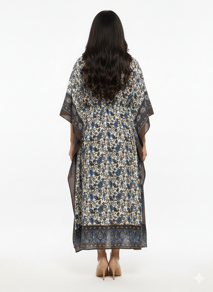 Rizqé Azure Earth Artisanal Paisley Drawstring Kaftan | Beach Wrap