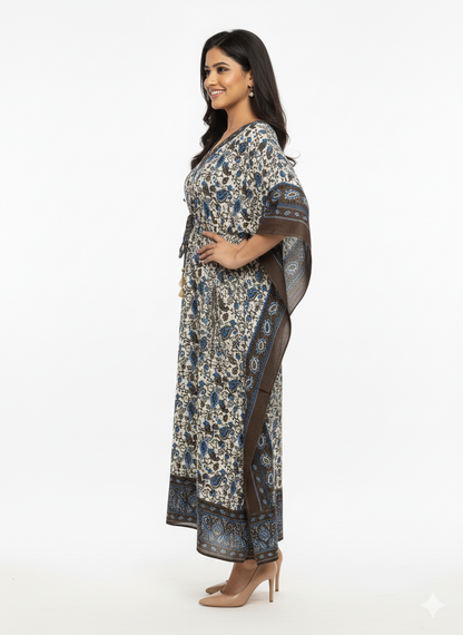 Rizqé Azure Earth Artisanal Paisley Drawstring Kaftan | Beach Wrap
