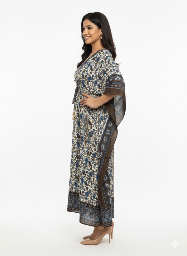 Rizqé Azure Earth Artisanal Paisley Drawstring Kaftan | Beach Wrap