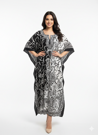 Rizqé Monochromatic Split Artisanal Drawstring Kaftan | Beach Wrap