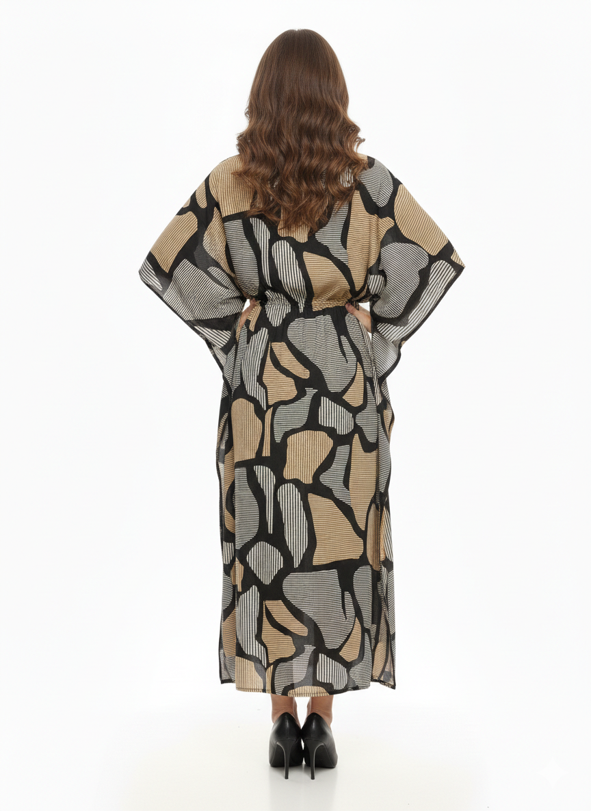 Rizqé Onyx & Amber Abstract Swirl Drawstring Kaftan | Beach Wear