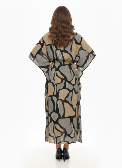 Rizqé Onyx & Amber Abstract Swirl Drawstring Kaftan | Beach Wear