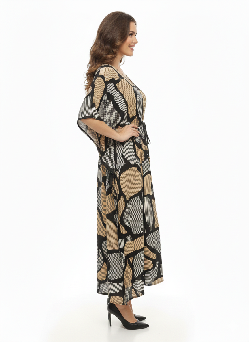 Rizqé Onyx & Amber Abstract Swirl Drawstring Kaftan | Beach Wear