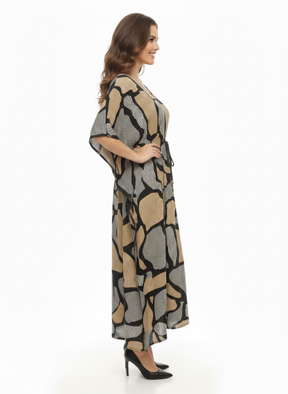 Rizqé Onyx & Amber Abstract Swirl Drawstring Kaftan | Beach Wear