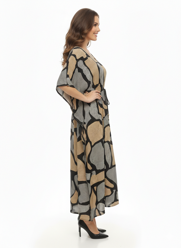 Rizqé Onyx & Amber Abstract Swirl Drawstring Kaftan | Beach Wear