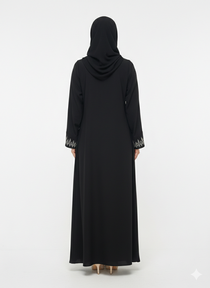 Rizqé Obsidian Frost Black Abaya with Silver Diamond Work
