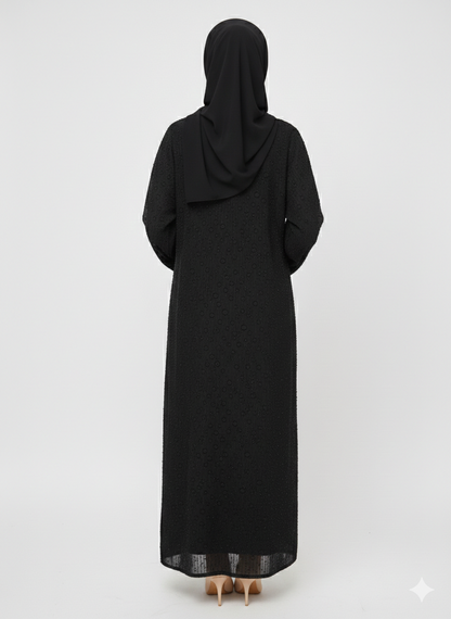 Rizqé Midnight Lotus Silver Side-Net Panel Embroidered Abaya