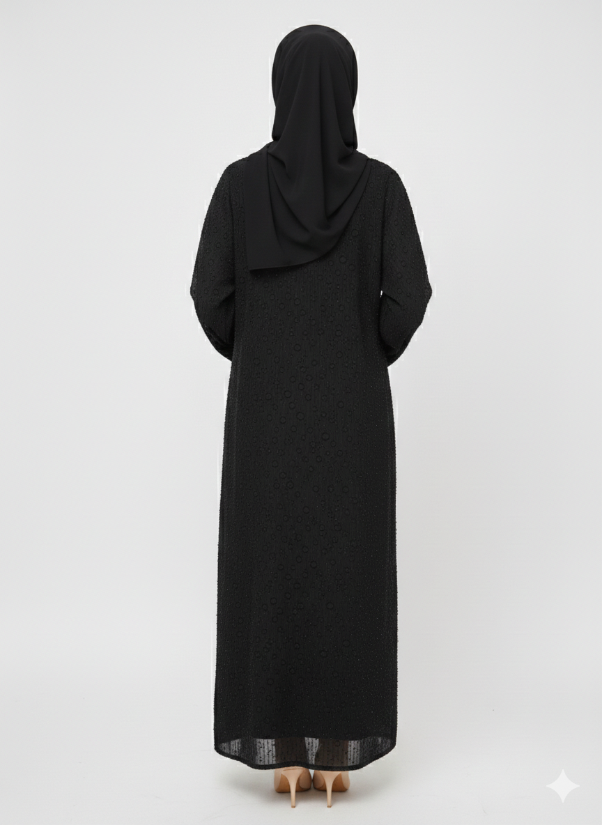 Rizqé Obsidian Bloom Embroidered Embellished  Modest Abaya