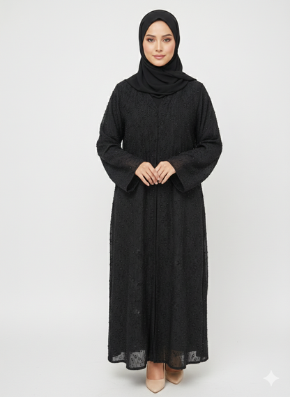 Rizqé Obsidian Bloom Embroidered Embellished  Modest Abaya