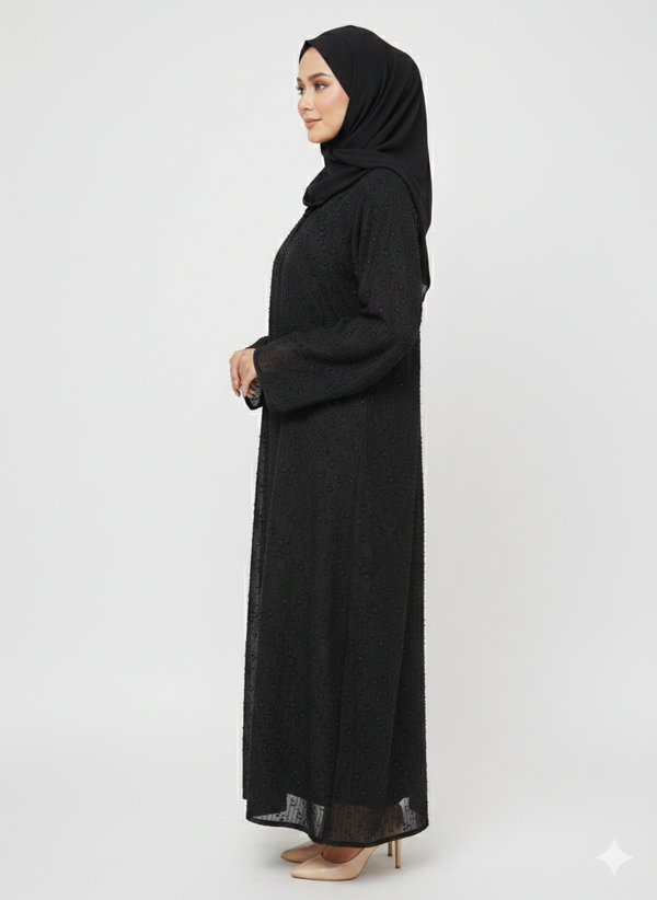 Rizqé Obsidian Bloom Embroidered Embellished  Modest Abaya