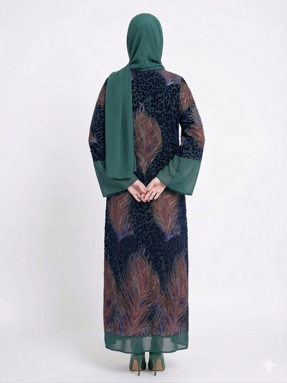 Rizqé Emerald Serenity Dark Green Sheer Chiffon Abaya