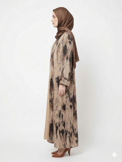 Rizqé Sandstone Marble Satin Classy Kimono Abaya