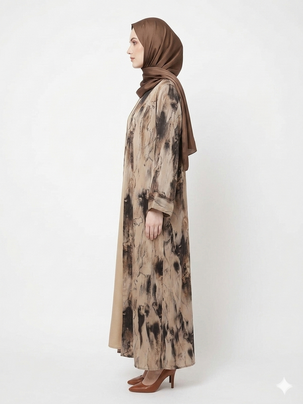 Rizqé Sandstone Marble Satin Classy Kimono Abaya