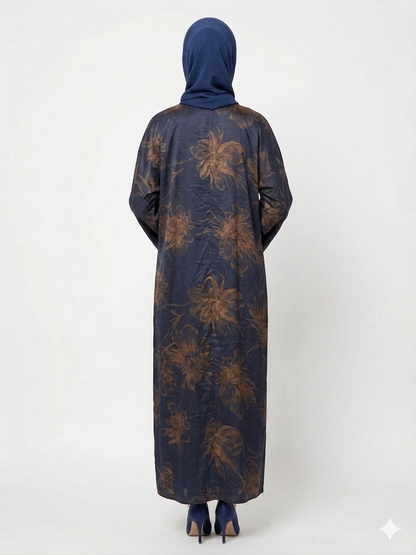 Rizqé Midnight Navy Gold Satin Kimono Abaya
