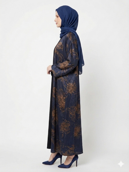 Rizqé Midnight Navy Gold Satin Kimono Abaya