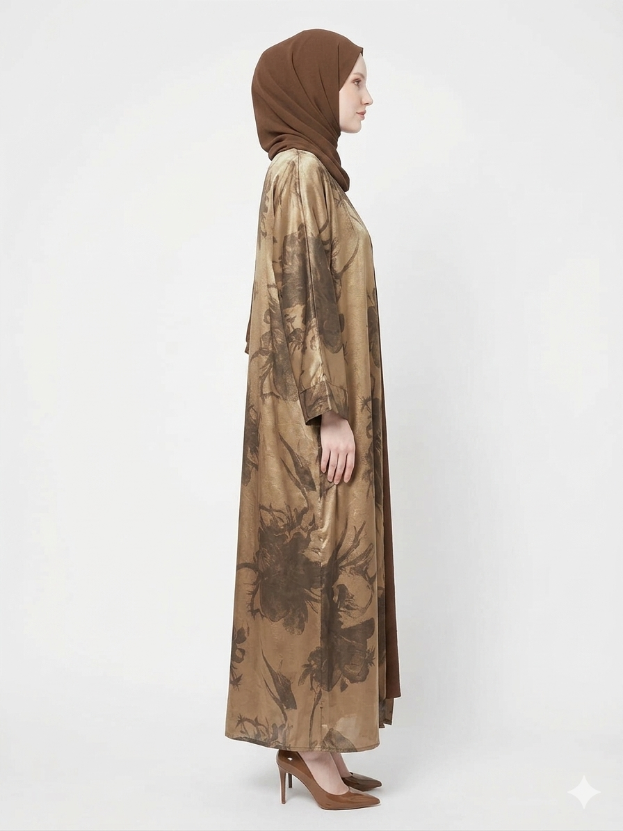 Rizqé Golden Bronze Satin Kimono Modest Abaya