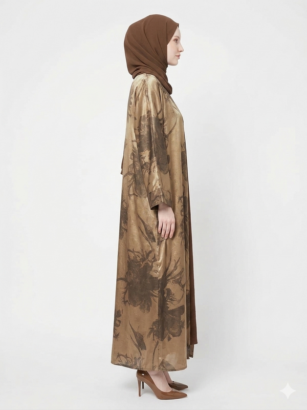 Rizqé Golden Bronze Satin Kimono Modest Abaya