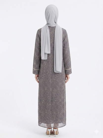 Rizqé Silver Grey Flora Sheer Kimono Elegant Abaya