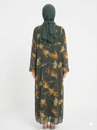 Rizqé Sage Bloom Sheer Floral Kimono Abaya