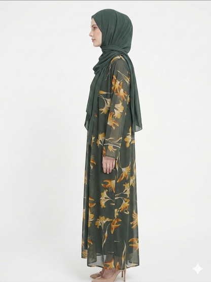Rizqé Sage Bloom Sheer Floral Kimono Abaya