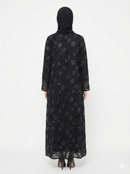 Rizqé Midnight Foliage Leaf Embroidered Abaya Set