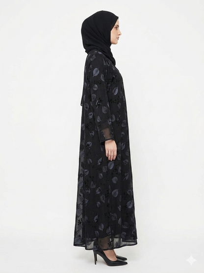 Rizqé Midnight Foliage Leaf Embroidered Abaya Set