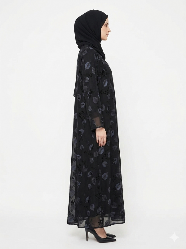 Rizqé Midnight Foliage Leaf Embroidered Abaya Set