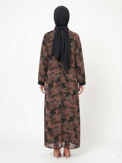 Rizqé Chocolate & Black Printed Elegant Nida Abaya