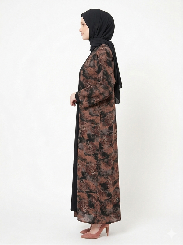 Rizqé Chocolate & Black Printed Elegant Nida Abaya