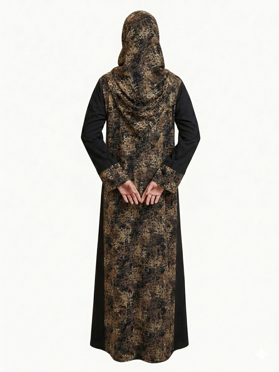 Rizqé Pashmina Nida Black and Brown Print Abaya
