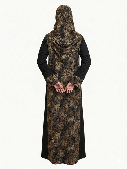 Rizqé Pashmina Nida Black and Brown Print Abaya