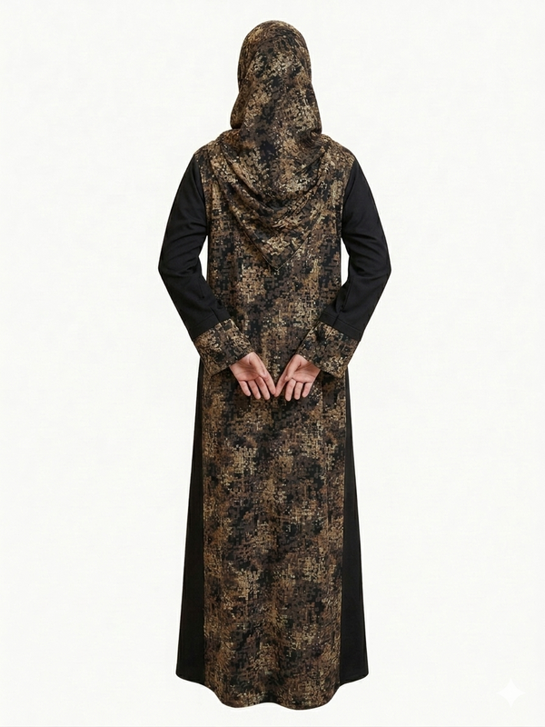 Rizqé Pashmina Nida Black and Brown Print Abaya