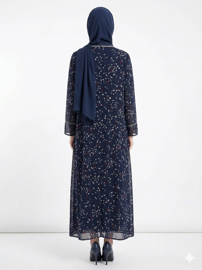 Rizqé Midnight Ditsy Sheer Kimono Stylish Abaya