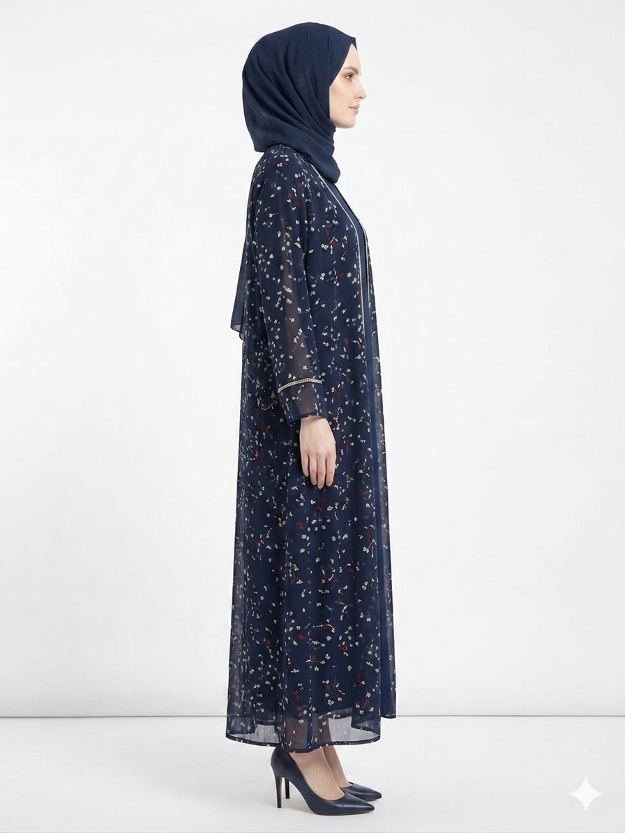 Rizqé Midnight Ditsy Sheer Kimono Stylish Abaya