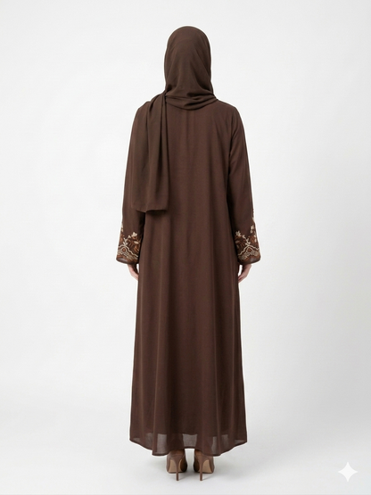 Rizqé Elegant Chocolate Embroidered Nida Abaya