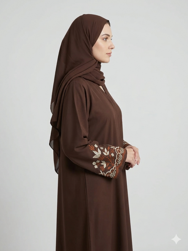 Rizqé Elegant Chocolate Embroidered Nida Abaya