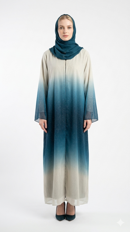 Rizqé Azure Teal Ombre Shimmer Abaya