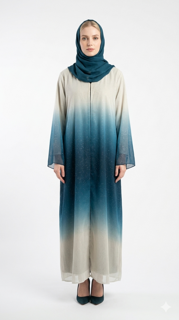 Rizqé Azure Teal Ombre Shimmer Abaya
