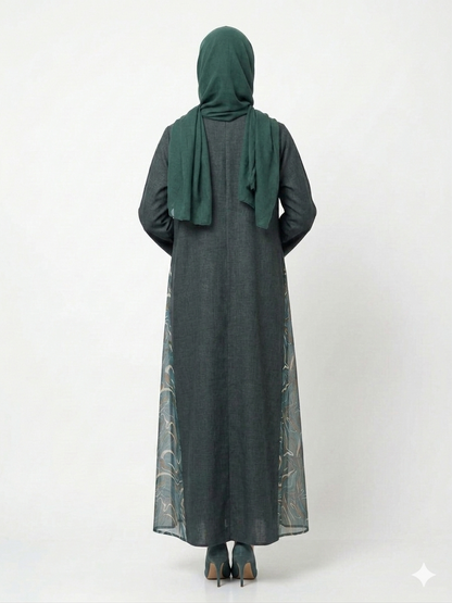Rizqé Emerald Fusion Textured Cotton & Sheer Side Chiffon Abaya