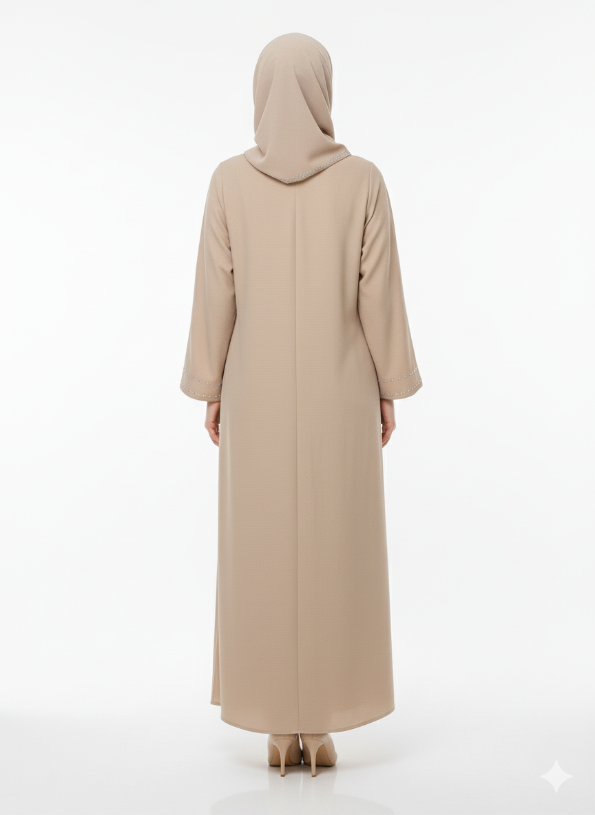 Premium Embroidered Abaya | Embellished Beige Modest Dress | Rizqé Luxury