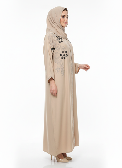 Premium Embroidered Abaya | Embellished Beige Modest Dress | Rizqé Luxury