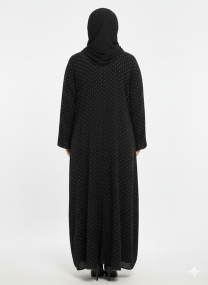 Midnight Diamonds on Net Abaya | Rizqé Luxury Black All Over diamonds Mesh Modest Wrap
