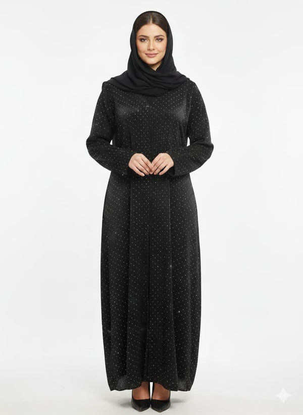 Midnight Diamonds on Net Abaya | Rizqé Luxury Black All Over diamonds Mesh Modest Wrap