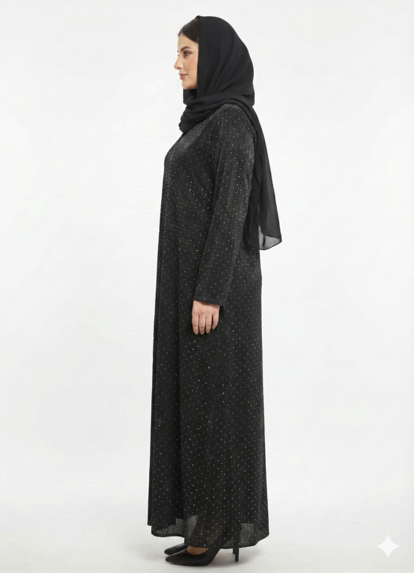 Midnight Diamonds on Net Abaya | Rizqé Luxury Black All Over diamonds Mesh Modest Wrap