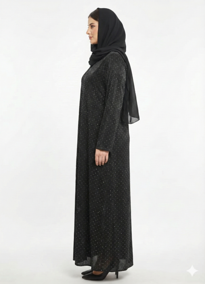 Midnight Diamonds on Net Abaya | Rizqé Luxury Black All Over diamonds Mesh Modest Wrap