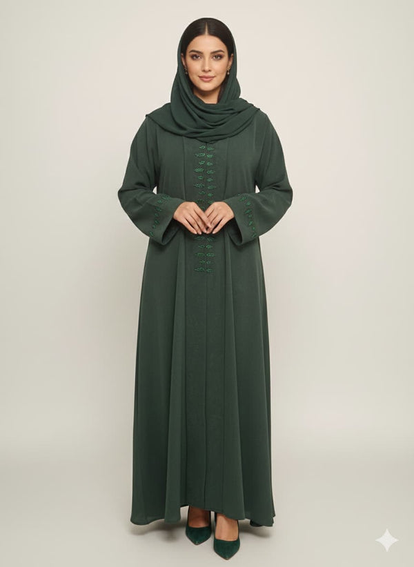 Emerald Forest Crystal Abaya | Rizqé Luxury Green Stonework Premium  Modest Wrap Dress