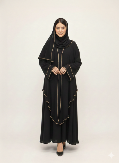 Double-Layered Black Chiffon Abaya | Rizqé Luxury Sheer Overlay Modest Wrap