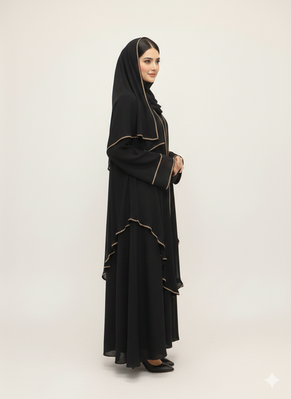 Double-Layered Black Chiffon Abaya | Rizqé Luxury Sheer Overlay Modest Wrap